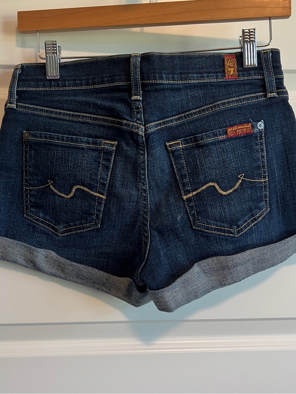 7 FOR ALL MANKIND Denim Rolled Cuff Shorts Stretch Size 26 - Picture 3 of 6